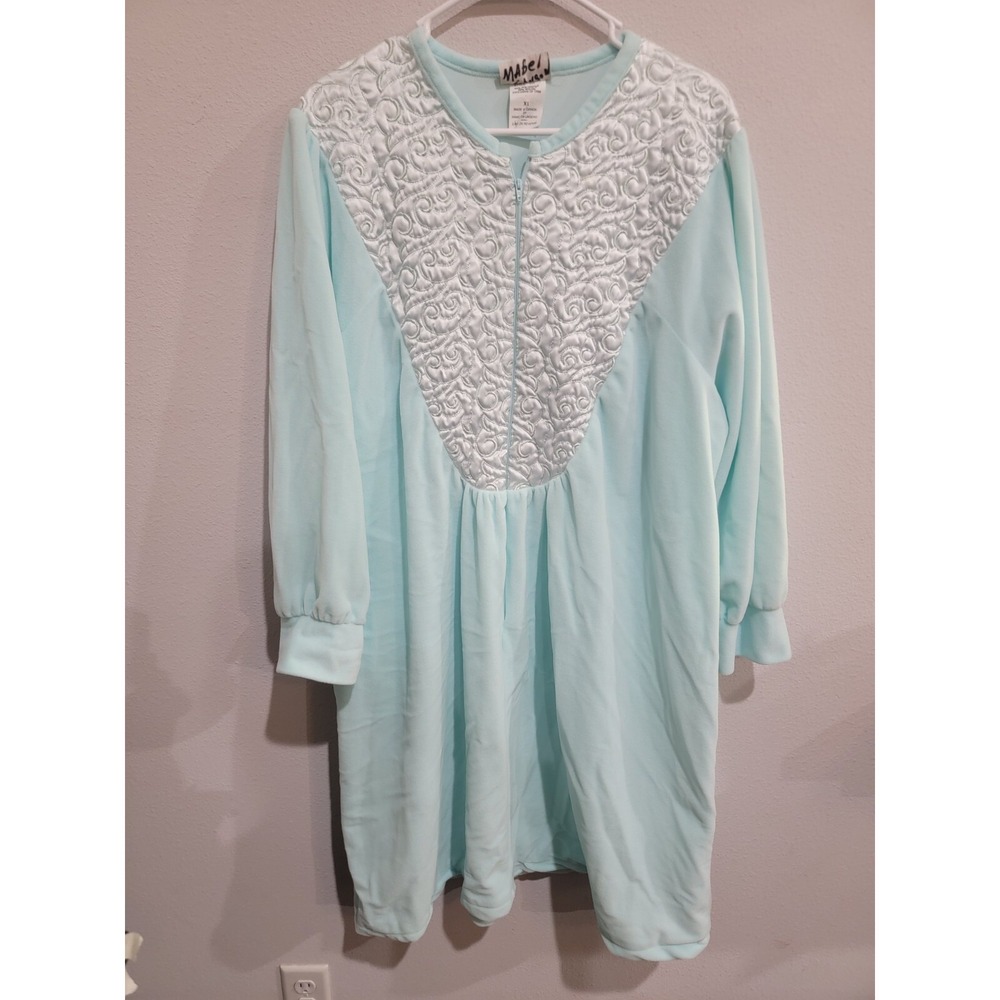 Bellina Zip‎ Robe Nightgown sz Xl Peter Pan Collar blue Aqua fleece Vintage Rare